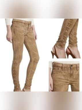 Ralph Lauren Tan Tompkins Skinny Lace Up Jeans